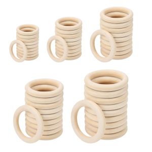 Belle Vous 50er Pack Holzringe zum Basteln - Holzring verschiedene Größen - Gardinenringe Holz - Unbehandelte Holzringe Makramee - Ringe Vorhangringe