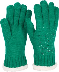 styleBREAKER Damen Handschuhe mit Strass und Fleece, warme Thermo Strickhandschuhe, Fingerhandschuhe, Winter 09010010, Farbe:Grün