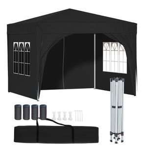 Pavillon 3x3m Faltpavillon inkl. Tasche mit 4 Seitenwänden 4 Sandsäcke Wasserdicht UV-Schutz 50+ Pop-Up Gartenpavillon Gartenzelt Partyzelt Anthrazit