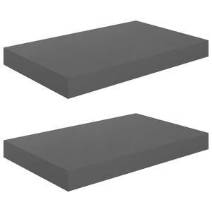 vidaXL Schweberegale 2 Stk. Hochglanz-Grau 40x23x3,8 cm MDF