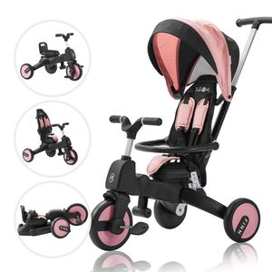 FableKids® Dreirad 7in1 Kinderdreirad Kinder Lenkstange Dreiräder Fahrrad Baby Kinderwagen Pink