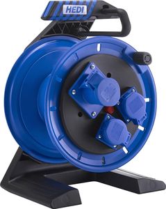 HEDI Vollkunststoff-Kabeltrommel Generation 7 Companion Leertrommel (Kabeltrommel-ø 250 mm, für bis zu 40 m Leitung, spritzwassergeschützte 2-fach Schutzkontakt-Steckdose 250 V, CEE-Steckdose (3x16A), Camping) K7A000TFC
