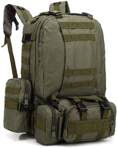 55L Rucksack Groß Taktische Outdoor Trekking Rucksäcke Militär Tasche für Wandern Camping Bergsteigen Kombiniert mit 3 MOLLE Taschen Grün