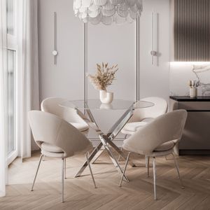 BEIRA runder Tisch, 90 cm, Glasplatte Chrom / Glastischplatte ohne Stühle