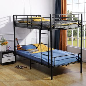 H.J WeDoo Patrová postel Loft Bed s žebříkovým lůžkem, patrová postel s ochranou proti vypadnutí, kovová postel s lamelovým roštem, postel pro mládež Cot Guest Bed, 90x200cm, černá