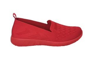 Damen Slipper Sneaker Schlupfschuhe Stoffschuhe Zickzackmuster Slip-On Atmungsaktiv Komfort Rot 36 263