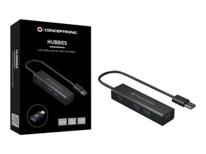 CONCEPTRONIC USB-Hub 4-Port 3. 0 ->4x3. 0 +TypC A. o. Netz. sw