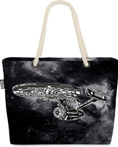 VOID XXL Strandtasche Spaceship Shopper Tasche 58x38x16cm 23L Beach Bag Weltall Raumschiff, Kissen Farbe:Schwarz