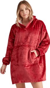 Kuschelige Hoodie Decke mit Ärmeln – Vielseitiger Deckenpullover für Damen und Herren, Einheitsgröße – Perfekt für Wintertage – HOODZIE Rot Kuschelige Hoodie Decke mit Ärmeln – Vielseitiger Deckenpullover für Damen und Herren, Einheitsgröße – Perfekt für Wintertage – HOODZIE Rot