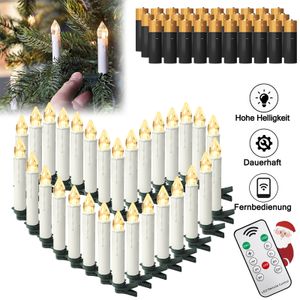 UISEBRT 40x Weihnachtsbaumkerzen LED-Kerzen Kabellos Weihnachtskerzen LED Christbaumkerzen mit Batterie Timer Fernbedienung Dimmbar Flackern Warm weiß