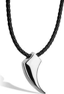 SERASAR | Lederhalskette für Herren [Wolf] mit silbernem Edelstahl Anhänger | Farbe: Silber | Länge: 50cm