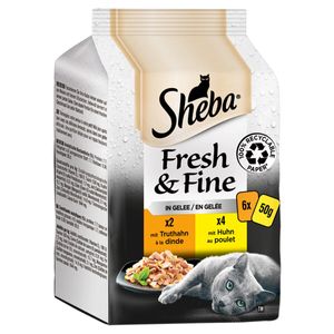 SHEBA Portionsbeutel Multipack Fresh & Fine in Gelee mit Truthahn und Huhn 1 x 6 x 50g