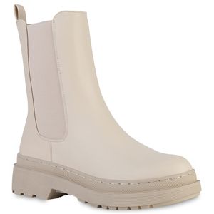 VAN HILL Damen Stiefeletten Leicht Gefütterte Plateau Boots Profil-Sohle Schuhe 839380, Farbe: Beige, Größe: 39