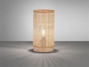 Landhaus Tischleuchte Zylinder Naturmaterialien Holz & Korbgeflecht, 25cm klein