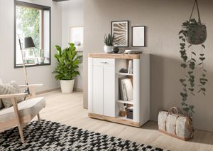 Laredo Kommode 1-türig Weiß / Nox Oak