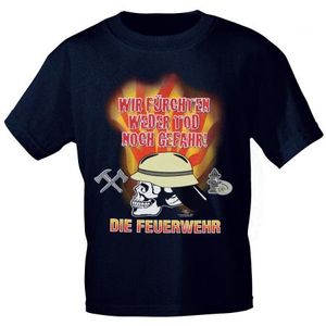T-Shirt mit print - Feuerwehr - wir fürchten weder Tot noch Gefahr - Marine - 09352 - Gr. S-2XL Größe - L