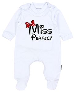 TupTam Baby Mädchen Jungen Strampler mit Langarmshirt Aufdruck Spruch 2 teilig, Farbe: Miss Perfect Weiß, Größe: 56