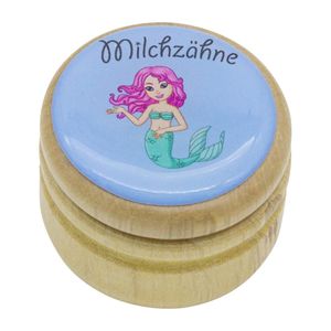 Milchzahndose Meerjungfrau Zahndose Milchzähne Bilderdose aus Holz mit Drehverschluss 44 mm ( Meerjungfrau ) - 7023