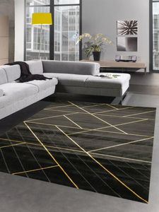 Teppich Wohnzimmer moderner Teppich geometrisches Muster schwarz gold Größe - 200 cm Quadrat