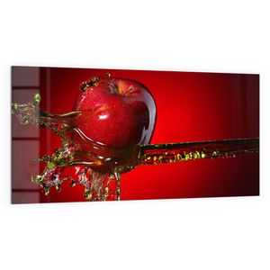 DEQORI Küchenrückwand Glas 100x50 cm 'Flüssigkeit trifft Apfel' Spritzschutz Bad Rückwand