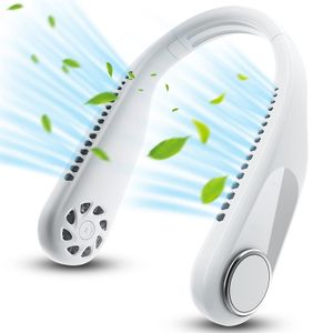 3-Gang Tragbarer Nackenventilator 360° Leise USB Ventilator Hals Halsventilator Weiß Sportventilator