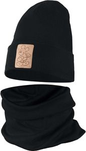 Jungen Kinder Beanie Mütze Schlauchschal Set Frühling Herbst Winter Übergang 48-50 Schwarz