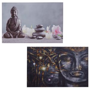 2er-Set LED-Bild, Leinwandbild Leuchtbild Wandbild 40x60cm, Timer  Buddha + Kerzen