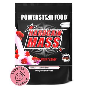 Powerstar HARDGAIN MASS 1600g | PREMIUM WEIGHT GAINER ohne Zucker-Zusatz | Masse, Kraft & Muskelaufbau | Mass Gainer Shake mit Kreatin | Strawberry