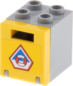 1x Lego Schrank Container Box 2x2x2 grau Tür Klappe gelb Sticker 4346 4345