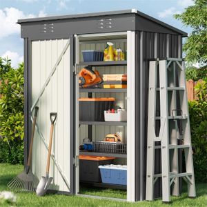 Bealife Metall Gerätehaus, Geräteschuppen mit 1m², Anthrazit Gartenhaus Gerätehaus Pultdach, Fundamentrahmen,180x95x162cm