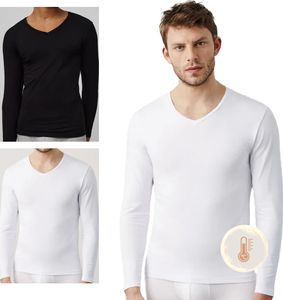 Ysabel Mora - Langarm Unterhemd mit V-Ausschnitt - Herren Unterwäsche - Baumwollqualität - Weiß - XL