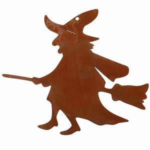 Rostikal Kleine Hexe 16 x 19 cm Hängedeko Halloween Gartendeko Rost Metall Deko Figur