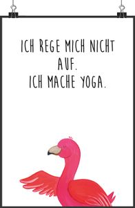 Mr. & Mrs. Panda Poster Flamingo Yoga Motiv DIN A4 - Weiß - Geschenk, Designposter, Vogel, Handgemaltes Poster, Wanddeko Bild, Yoga-Übung, Bild, Aufregen, Ärger, Wanddeko