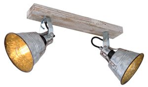 Globo Lighting Strahler Holz weiß, goldfarben patiniert, Metall, Schirm zinkfarben, LxH: 380x240mm, exkl. 2x E27 60W 230V