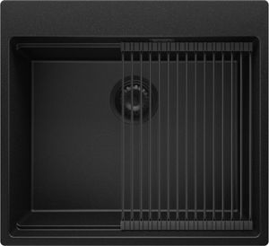 Spülbecken Alles Schwarz 58x53 cm, Granitspüle + Ablauf-Set Schwarz, Küchenspüle für 60er Unterschrank, Einbauspüle von Primagran