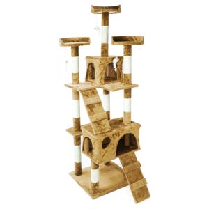 Strom pre mačky béžový 170 cm s vyhliadkovými plošinami, domčekmi pre mačky a rebríkmi