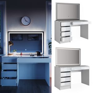 Toaletný stolík Vicco + LED zrkadlo Sherry White s vysokým leskom 120 x 75 x 55 cm Drevený materiál