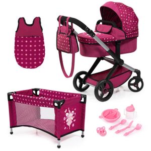 Xeo Mega Set kombinovaný kočárek pro panenky, bordó červená s vílou - pro malé rodiče panenek Xeo Mega Set kombinovaný kočárek pro panenky, bordó červená s vílou - pro malé rodiče panenek