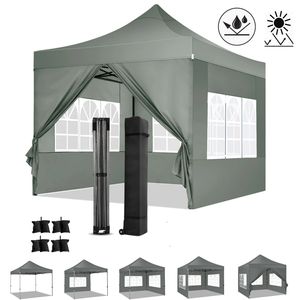 3x3m Pop Up Faltpavillon, Spitzpavillon mit 4 abnehmbaren Seitenwänden, Wasserdicht und UV-Schutz 50+, Höhenverstellbar, inkl. Tasche, Grau