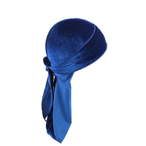 Durag-Mütze, einfarbig, ultraweich, hält warm, Samt, für Herren und Damen, Kopfwickel mit langem Schwanz für den Winter, Königsblau