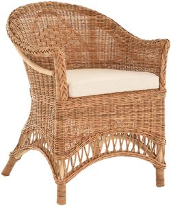 KRINES HOME  Rattansessel Landhaus Flechtsessel aus Natur-Rattan Rattan Sessel Korbsessel Wintergarten (Natur, Mit Polster)