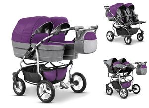 Zwillingskinderwagen 4 in 1 Twin Star inkl. Autositze - 13 Teile -  in 16 Farben