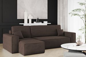 Kaiser Möbel Ecksofa mit schlaffunktion und bettkasten, Sofa L-form, Couch L-form BEST Dicker Cord Braun Links