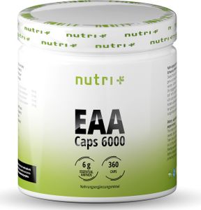 EAA Kapseln - 360 Mega Caps à 750mg - vegan & hochdosiert - 8 essenzielle Aminosäuren - EAAs 6000 (Essential Aminokapseln) - Proteinkapseln - Aminosäurekomplex - Supplement