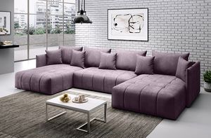 FURMEB24 -ASPEN 346 x 188 cm, Sofa mit Schlaffunktion und zwei Bettkästen, Ecksofa mit Kissen, Monolith Stoff, Lachs, Modernes Möbeldesign
