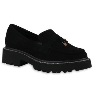 VAN HILL Damen Plateauschuhe Slippers Strass Profil-Sohle Schuhe 840998, Farbe: Schwarz, Größe: 40