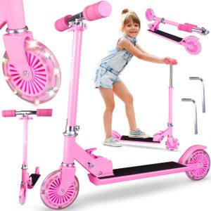 MalPlay Kinderroller Cityroller Scooter Klappbar mit leuchträder Roller LED Rosa ab 3 Jahren