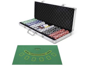 COSTWAY Pokerset Pokerkoffer 500 Laser-Chips Alukoffer Alu Pokerkoffer + Tuch + 2 Pokerdecks