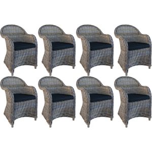 Rattanstuhl Kubu Grau mit schwarzem Kissen – Set mit 8 Stühlen