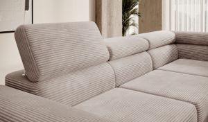 Selsey Ecksofa Stevil - L-Sofa mit Schlaffunktion, Bettkasten, Ottomane rechts, Cordbezug Dunkelbeige